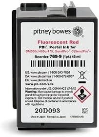 Pitney Bowes 765-9 Ink Cartridge for SendPro C Auto, DM300C™ & DM400C™ Series, Red Ink, 45 ml
